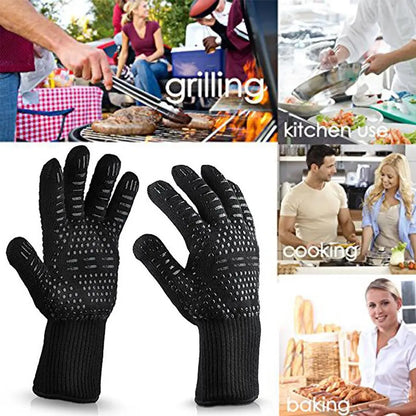 1pcs High Temperature Resistant 800 BBQ Fire Gloves Flame Retardant Non-slip Fireproof Grill Insulation Microwave Oven Gloves