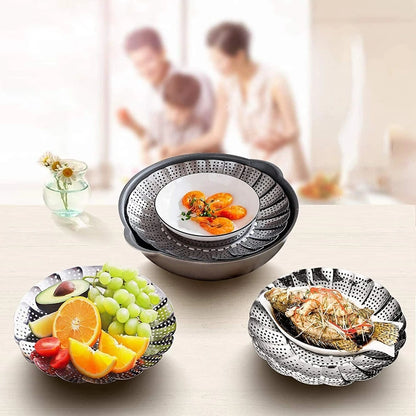 1PC Multifunction Folding Dish Steam Stainless Steel Food Basket Vegetable Vapor Cooker Steamer Tray Kitchen Accessories