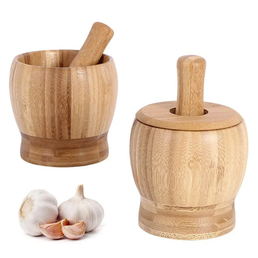 Multifunction Garlic Press Wood Mortar And Pestle Set Manual Ginger Spices Mortar Pestle Set Grinding Bowl Grinder Kitchen Tool