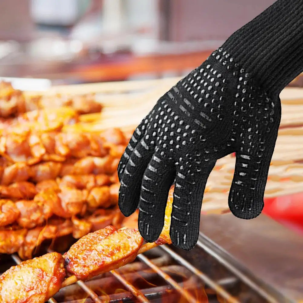 1pcs High Temperature Resistant 800 BBQ Fire Gloves Flame Retardant Non-slip Fireproof Grill Insulation Microwave Oven Gloves