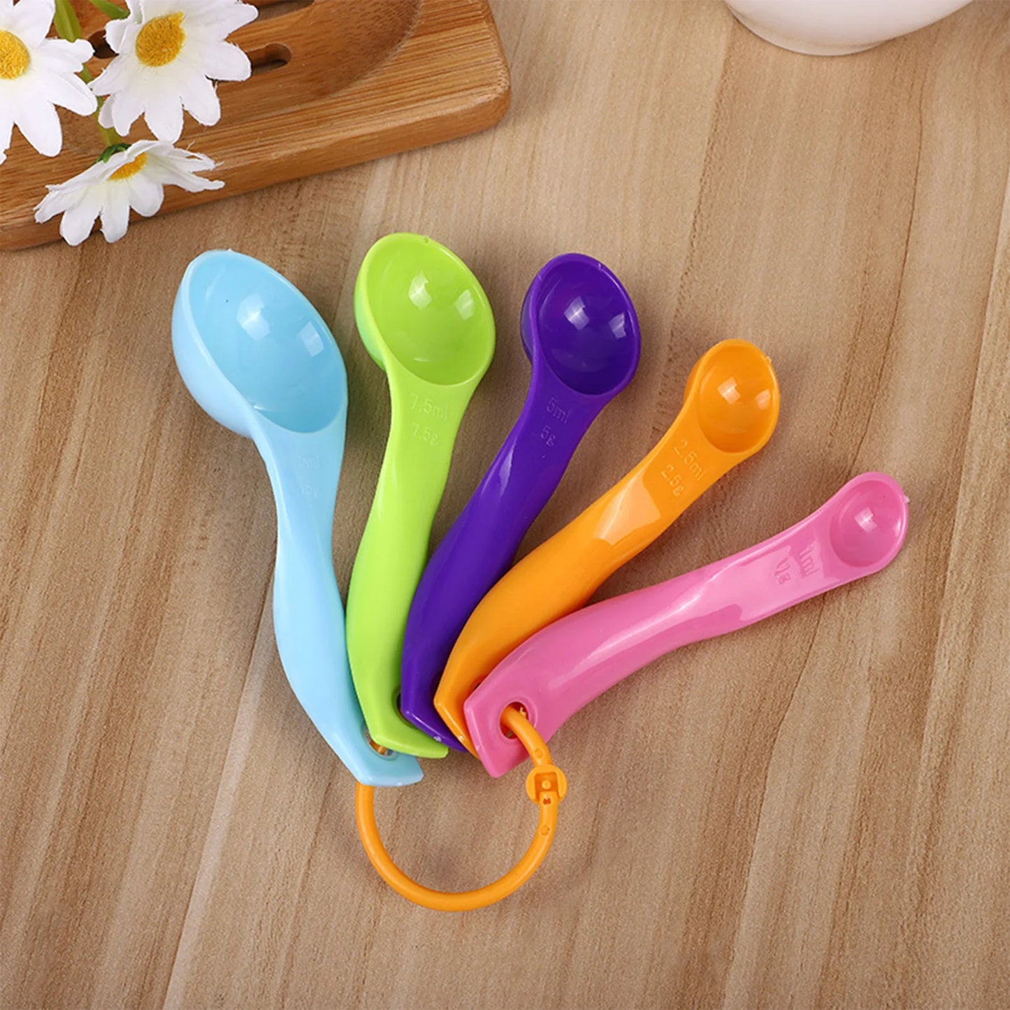 5PCS Color Measuring Spoons Set Salt Spoon Gram Spoon 1 2.5 5 7.5 15ml Measure Spoon Kitchen Seasoning Spoon Cake Baking Tool