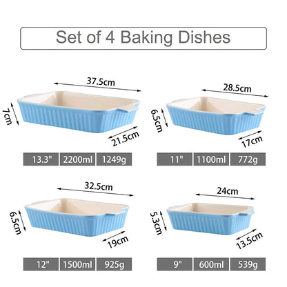 MALACASA 4-Piece Table Baking Dish Plate Set with Ceramic Handle Oven to Ideal for Lasagne/Pie/Casserole/Tapas(9"/11"/12"/13.3")