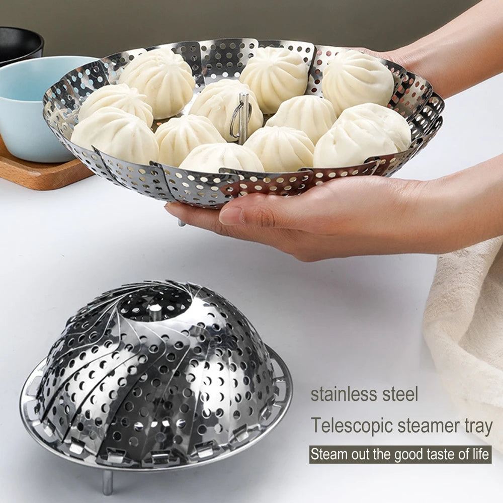 1PC Multifunction Folding Dish Steam Stainless Steel Food Basket Vegetable Vapor Cooker Steamer Tray Kitchen Accessories