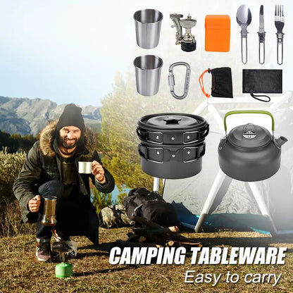 Camping Cookware Kit Outdoor Aluminum Cooking Set Water Kettle Pan Pot Travel Cutlery Utensils BBQ Tableware Hiking Picnic Tools