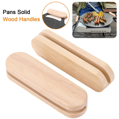 2-10PCS Solid Wood Pan Insulated Grip Heat Resistant Portable BBQ Plate Handle for Cookware Sauce Pan Sauteing Grilling Pan