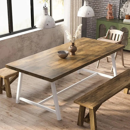 Dining Table for 8 People, 70.87-inch Rectangular Wood Kitchen Table with Strong Metal Frame, Industrial Large Long Dining Table