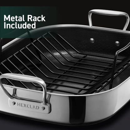 HexClad Hybrid Nonstick Roasting Pan with Rack, Dishwasher and Oven Friendly, Compatible with All Cooktops