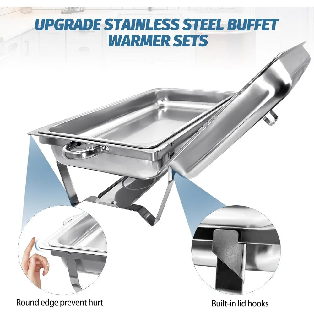 2 Pack Stainless Steel Chafing Dishes 8 Quart Full Size Chafing Dish Buffet Set Silver Rectangular Catering Chafer Warmer for Bu