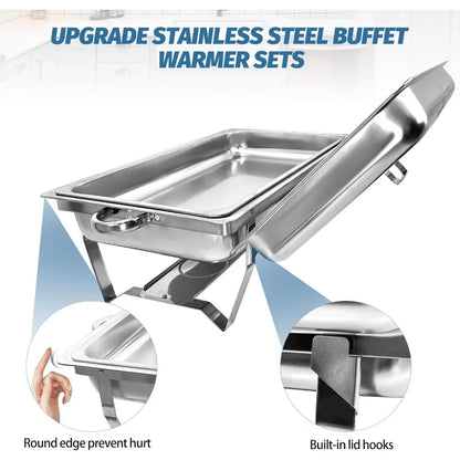 2 Pack Stainless Steel Chafing Dishes 8 Quart Full Size Chafing Dish Buffet Set Silver Rectangular Catering Chafer Warmer for Bu