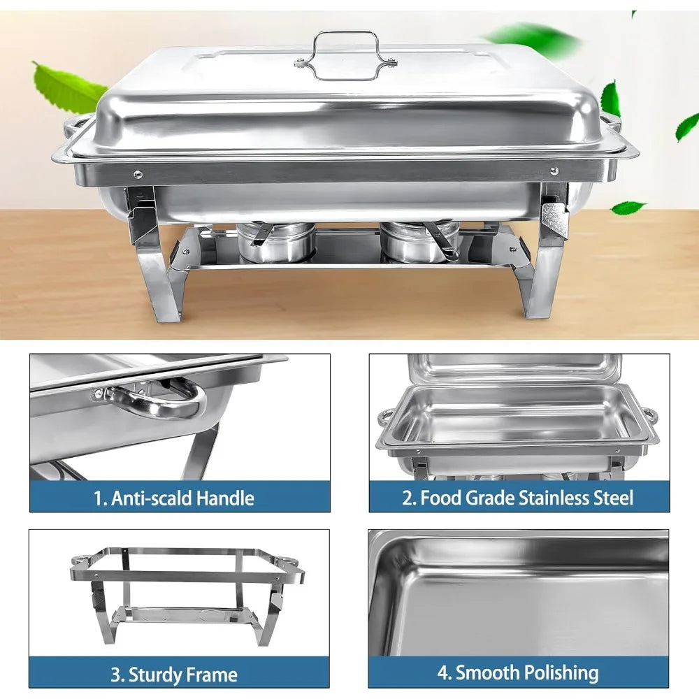 2 Pack Stainless Steel Chafing Dishes 8 Quart Full Size Chafing Dish Buffet Set Silver Rectangular Catering Chafer Warmer for Bu