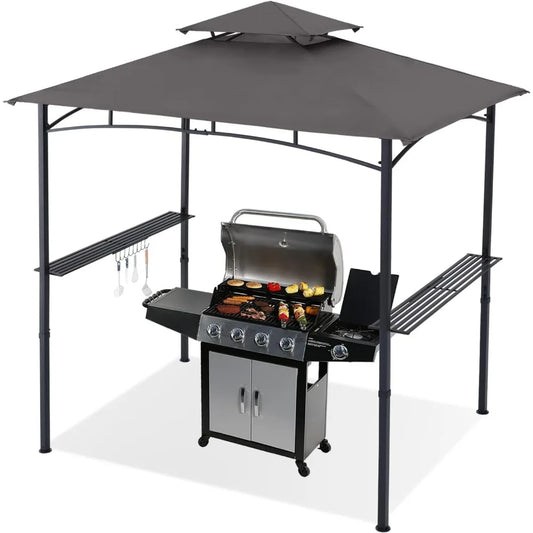 ABCCANOPY 8'x 5' Grill Gazebo Shelter, Outdoor BBQ Gazebo Canopy with LED Light (Gray)