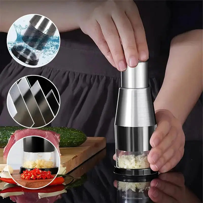 Pressed Garlic Chopper Stainless Steel 304 Mini Chopper Compact Garlic Masher Onion Chopper Garlic Crusher for Slicing Peppers