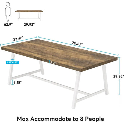 Dining Table for 8 People, 70.87-inch Rectangular Wood Kitchen Table with Strong Metal Frame, Industrial Large Long Dining Table