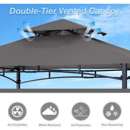 ABCCANOPY 8'x 5' Grill Gazebo Shelter, Outdoor BBQ Gazebo Canopy with LED Light (Gray)