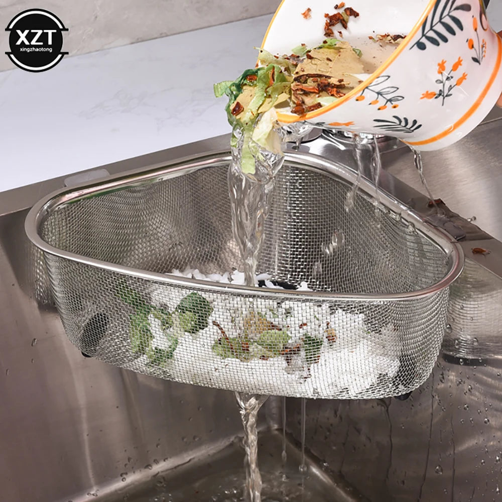 Stainless Steel Kitchen Sink Drain Basket Triangle Food Vegetables Peel Egg Filter Storage Organizer Kitchen Shelf Rack Drainier