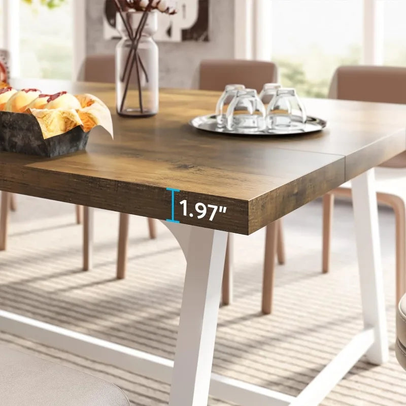 Dining Table for 8 People, 70.87-inch Rectangular Wood Kitchen Table with Strong Metal Frame, Industrial Large Long Dining Table