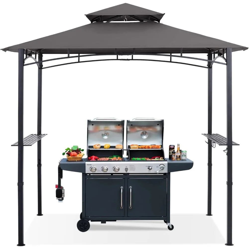 ABCCANOPY 8'x 5' Grill Gazebo Shelter, Outdoor BBQ Gazebo Canopy with LED Light (Gray)