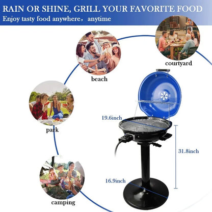 Electric BBQ Grill Techwood 15-Serving Indoor/Outdoor Electric Grill for Indoor & Outdoor Use, Stand Blue BBQ Grills