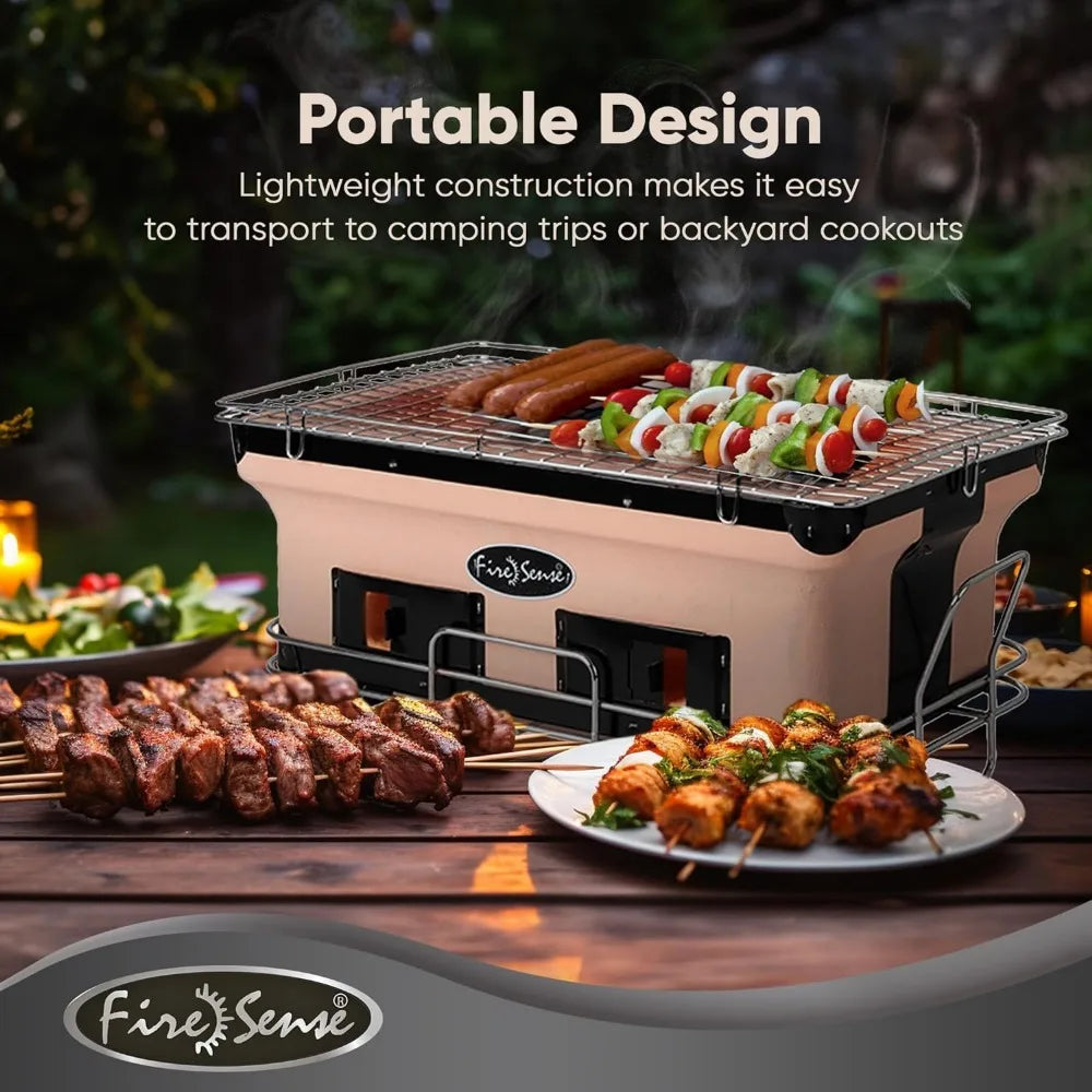 Fire Sense 60450 Yakatori Internal Grates Charcoal Chrome Cooking Grill Japanese Table BBQ Handmade Using Clay Adjustable Ventil