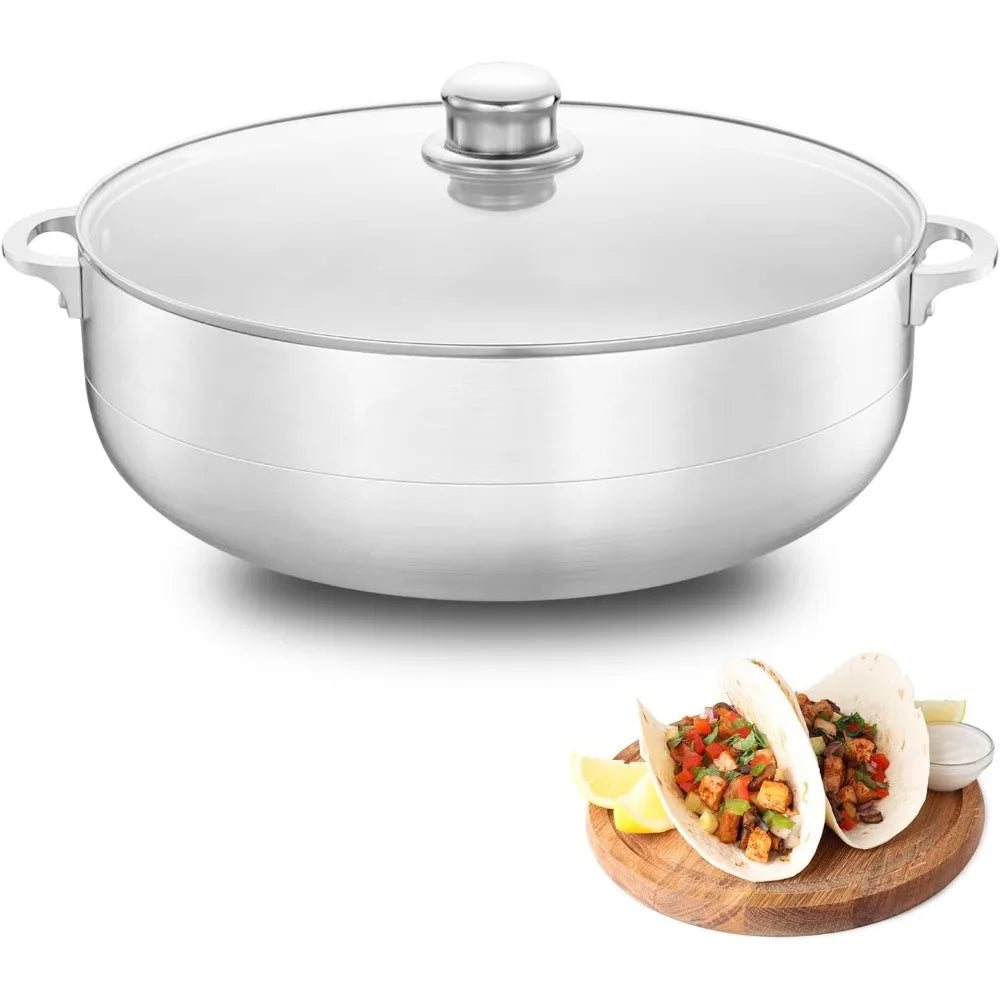 Alpine Cuisine 13-Quart Aluminum Caldero Stock Pot with Glass Lid,Cooking Dutch Oven Performance Even Heat Distribution,Perfect