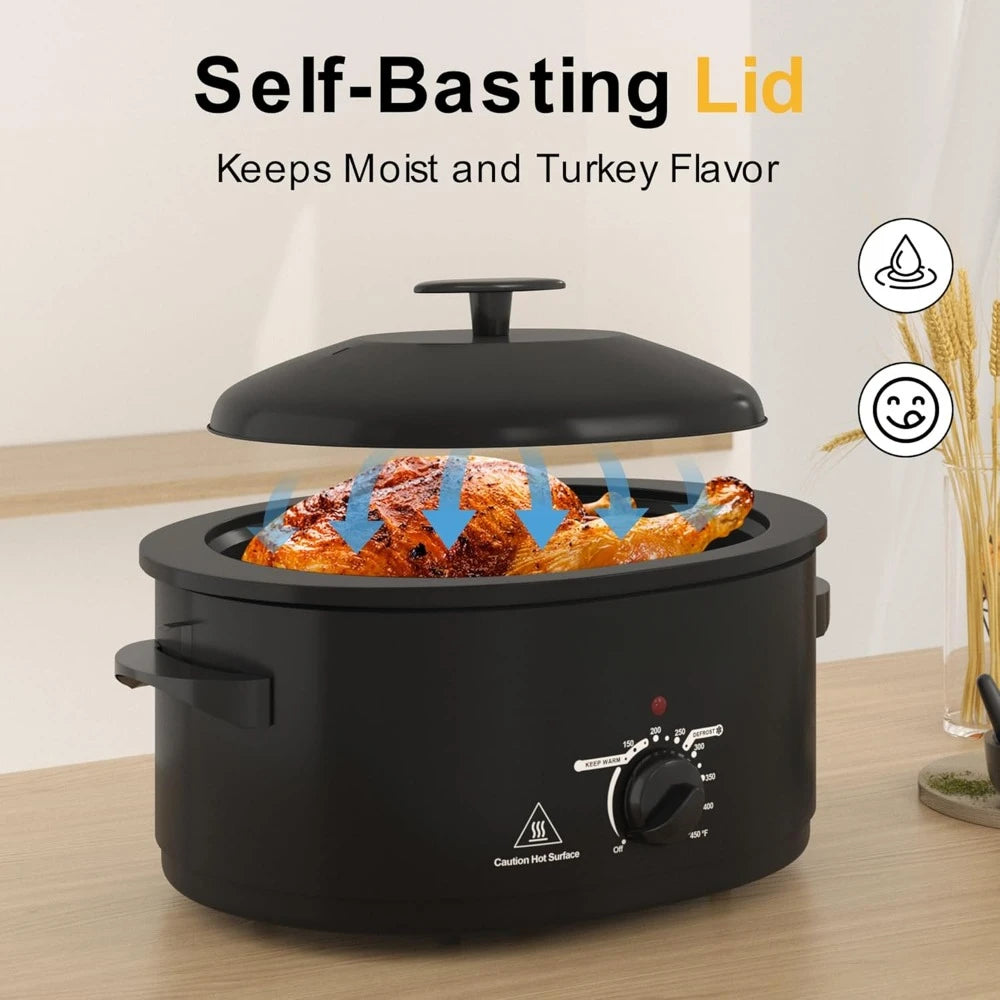 8-Quart Slow Cooker with Self-Basting Lid, Electric Turkey Roaster Oven with Removable Pan and Rack, Slow Cookers