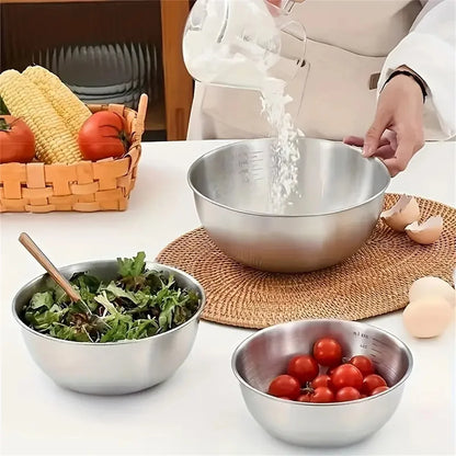 3pcs Stainless Steel Bowl Set with Scale for Cooking Baking Food Storage Large Capacity Mixing Bowls for Home Kitchen Essentials