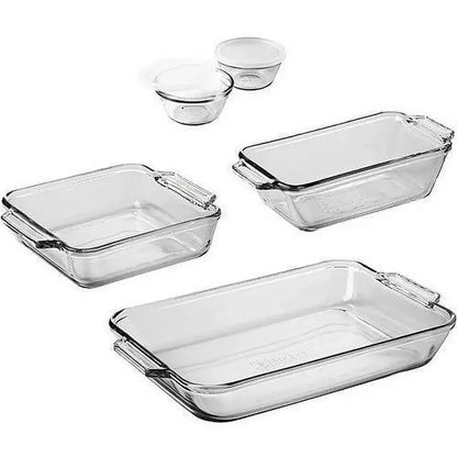 Glass Bakeware Set 7-Piece All-Inclusive Kitchen Essentials Rectangular Baking Pan Cake Pan Loaf Pan Custard Cups with Lids