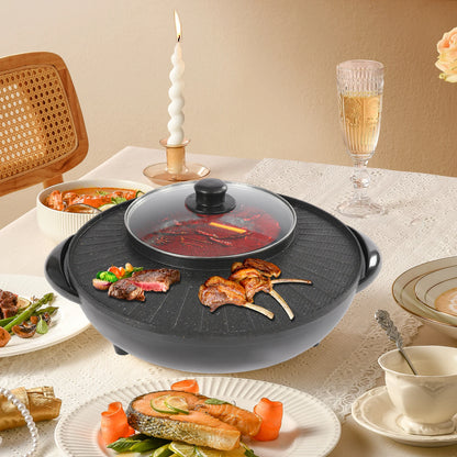 Circular Edition Hotpot Grill Combo Indoor BBQ Electric Hot Pot with Divider Portable Smokeless Grill