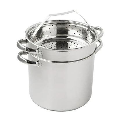 8-Qt Stainless Steel Multi-Cooker Set with Glass Lid Stock Pot Colander Steamer Basket Stylish Design Ideal Gatherings BBQs