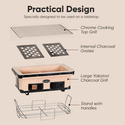 Fire Sense 60450 Yakatori Internal Grates Charcoal Chrome Cooking Grill Japanese Table BBQ Handmade Using Clay Adjustable Ventil