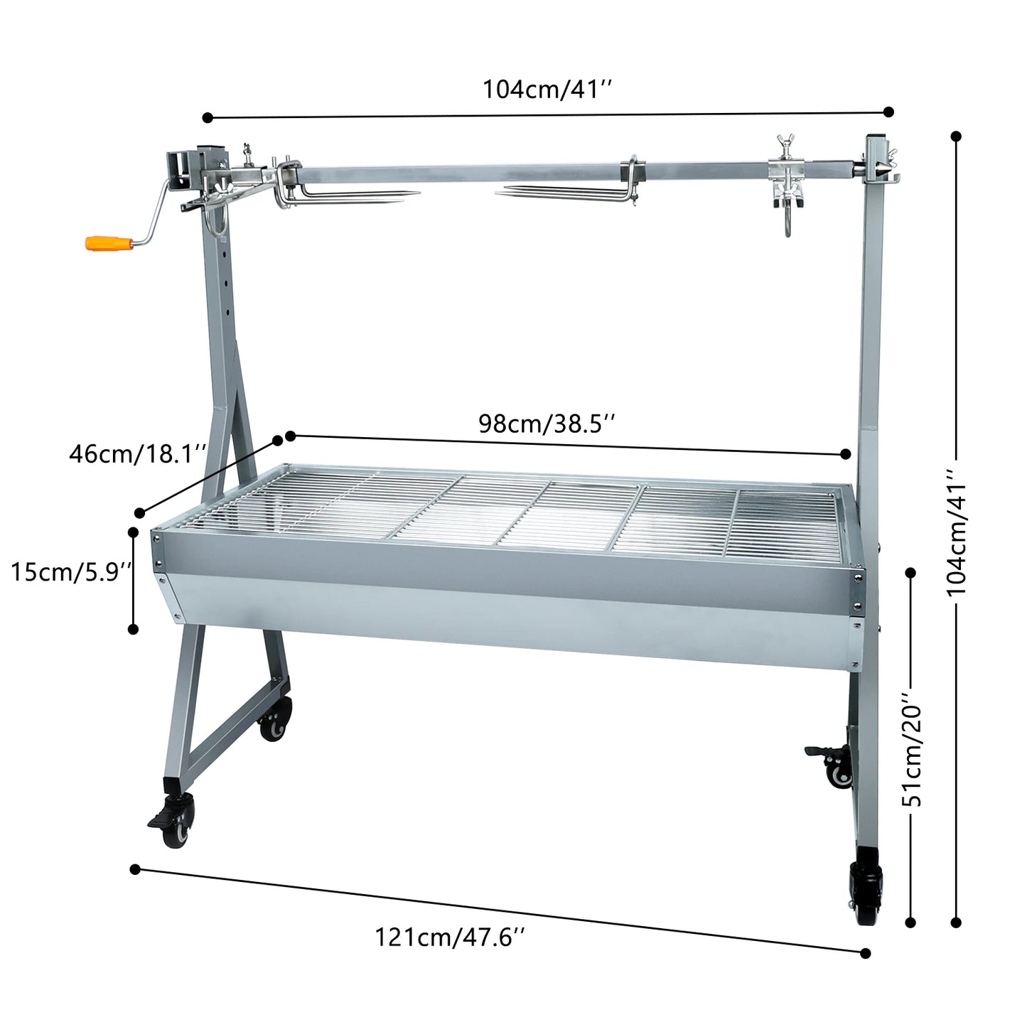 25W Motor Small Pig Lamb Rotisserie Roaster, 60kg BBQ Charcoal Rotisserie Roaster Grill for Camping Outdoor Kitchen