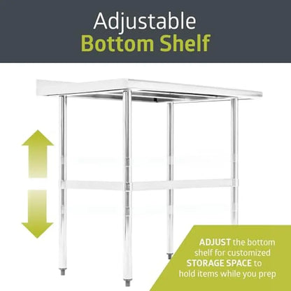 Stainless Steel NSF Certified Prep Work Table Restaurant Kitchen 72" x 30" Commercial Heavy-Duty User-Friendly Design 18-Gauge