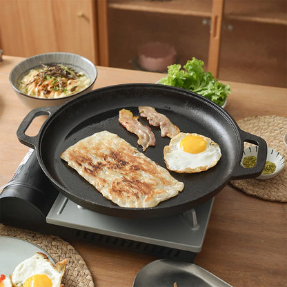 Cast Iron BBQ Camping Fry Pan with Dual Handles Non-Stick Steak Pork Chicken Cooking Pot Kitchen Cooking Pot Cookware Fry Pan