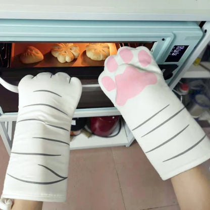 1/2PC Cat Paws Oven Mitts Long Cotton Baking Insulation Microwave Animal Heat Resistant Non-slip Gloves Kitchen Gloves Cooking