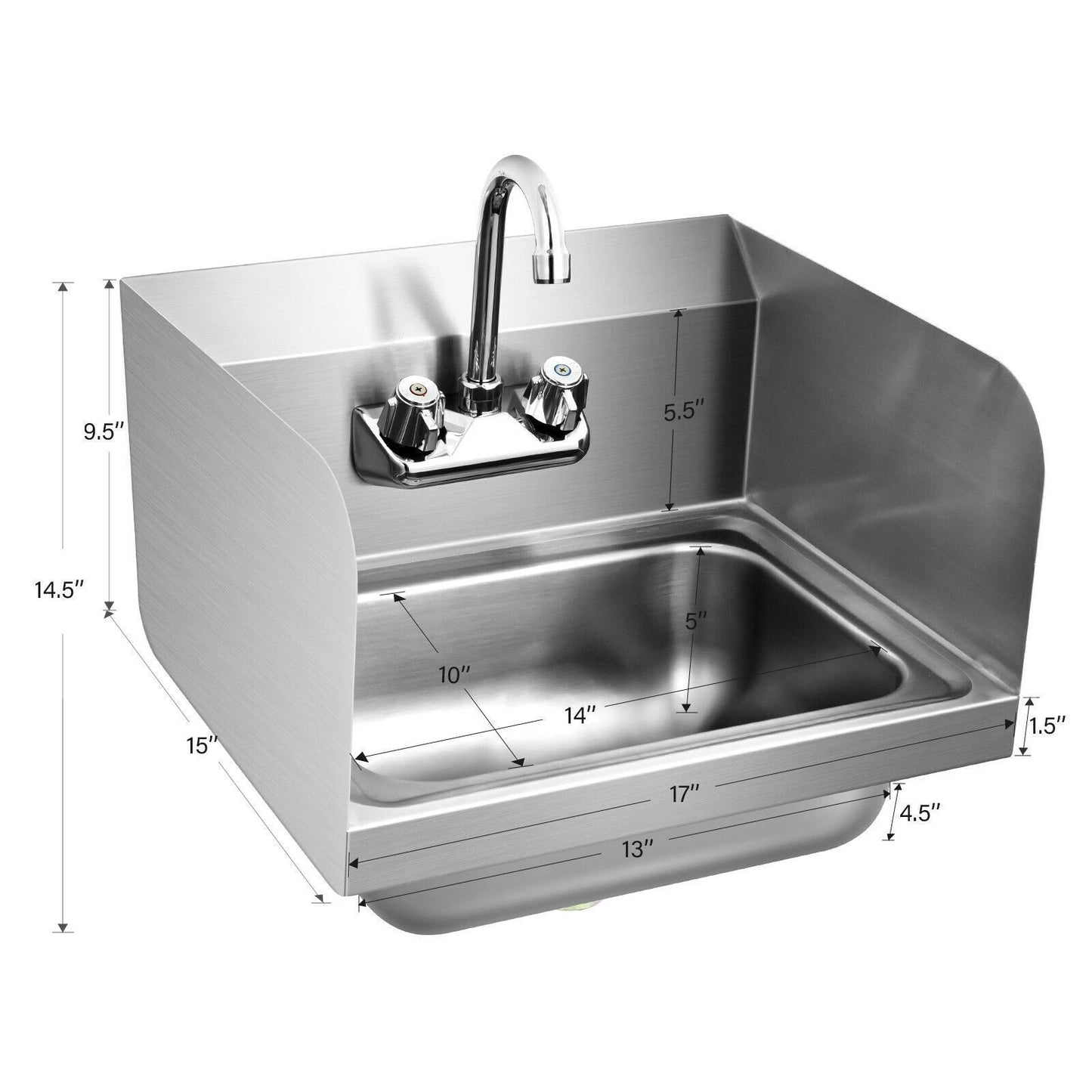 Stainless Steel Sink NSF Wall Mount Hand Washing Sink Side Splash United States