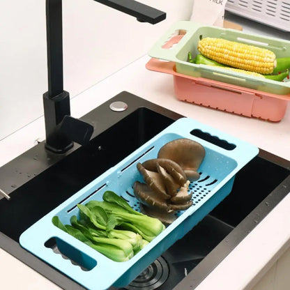 Retractable Drain Basket Sink Drain Basket Rectangular Drain Basin Kitchen Household Plastic Wash Basin Drain Bowl Rack God