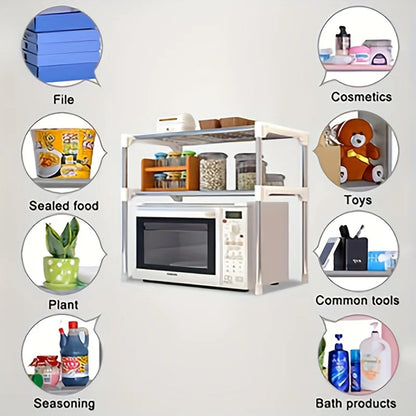 2 Layers Microwave Rack, Stainless Steel Detachable Stackable Storage Shelf, Countertop Oven Rack, Desktop Seasoning Tableware