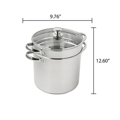 8-Qt Stainless Steel Multi-Cooker Set with Glass Lid Stock Pot Colander Steamer Basket Stylish Design Ideal Gatherings BBQs