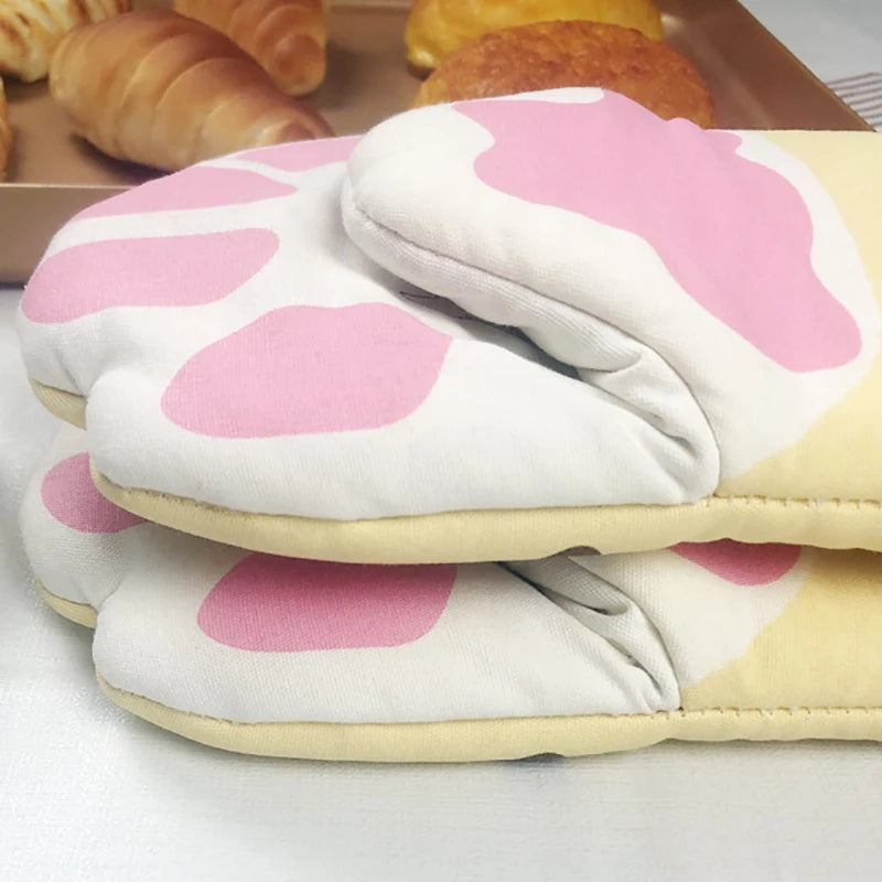 1/2PC Cat Paws Oven Mitts Long Cotton Baking Insulation Microwave Animal Heat Resistant Non-slip Gloves Kitchen Gloves Cooking