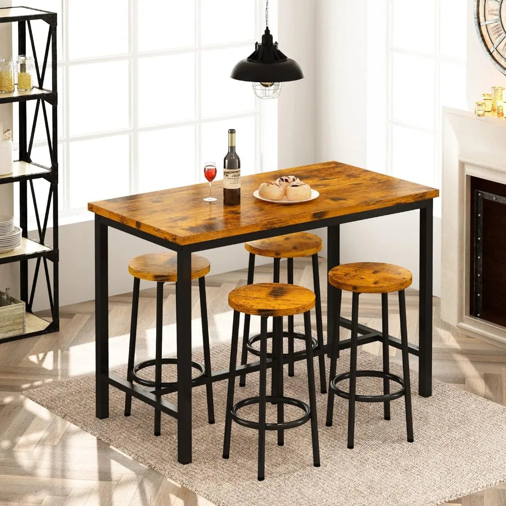 Bar Height Table and Chairs Bar Table with 4 Stools Industrial Counter Height Dining Sets for Kitchen, Table