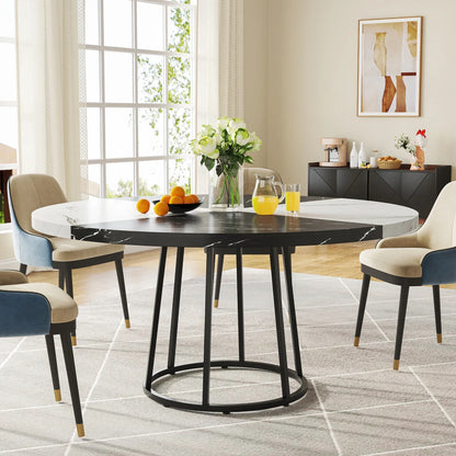 Tribesigns Round Dining Table for 4 People, 47 inch Kitchen Table Large Dinner Table with Circle Metal Base