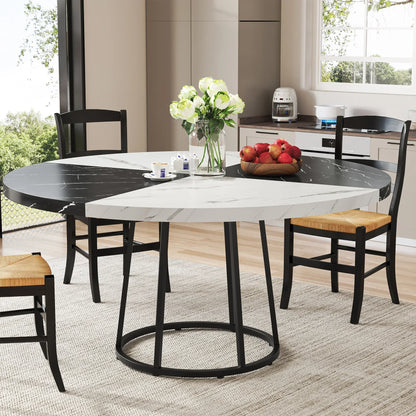 Tribesigns Round Dining Table for 4 People, 47 inch Kitchen Table Large Dinner Table with Circle Metal Base