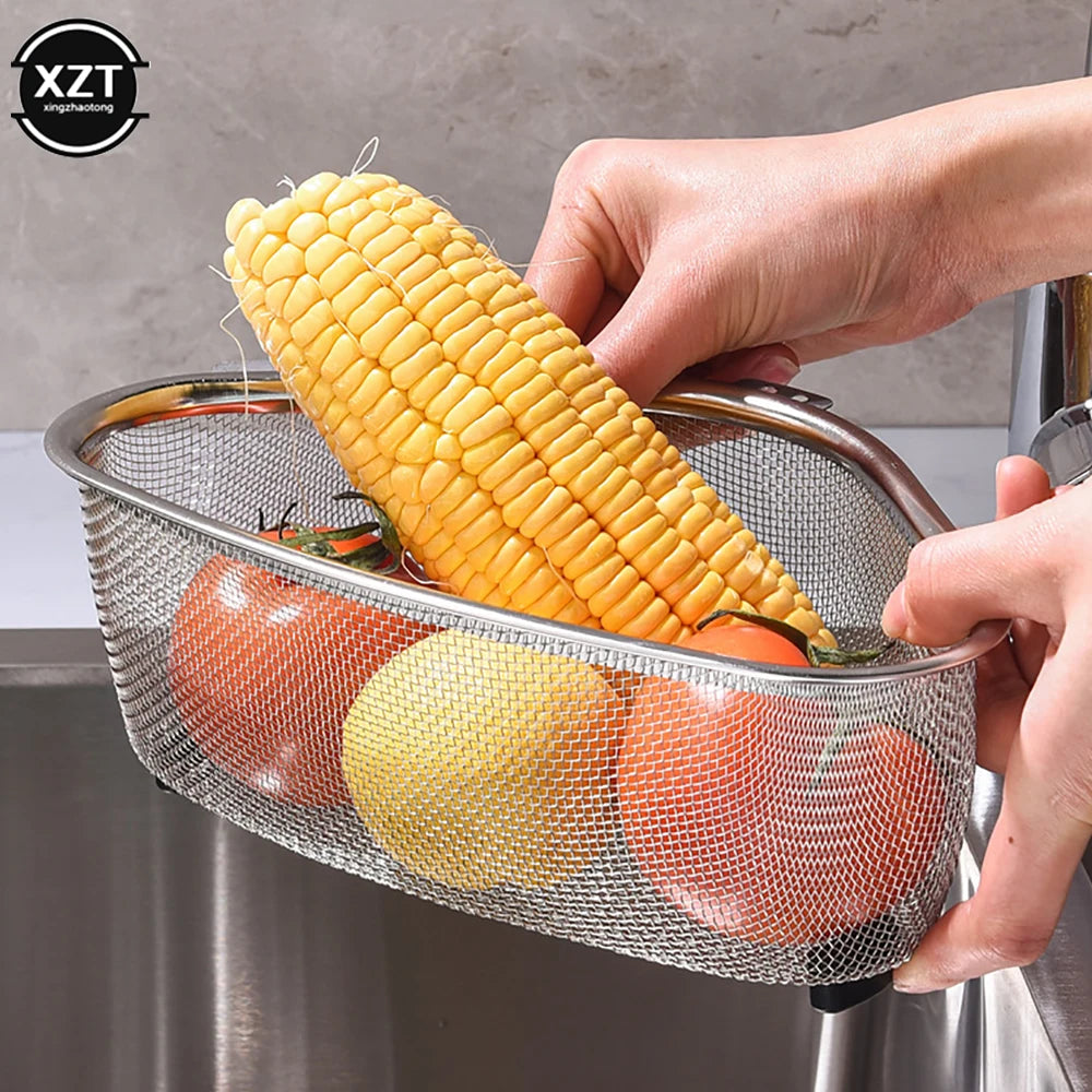 Stainless Steel Kitchen Sink Drain Basket Triangle Food Vegetables Peel Egg Filter Storage Organizer Kitchen Shelf Rack Drainier