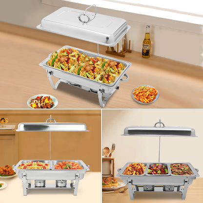 Food Tray,Stainless Steel Catering Chafing Dish Food Warmer Buffet Heat Tank With lid (3 Options)