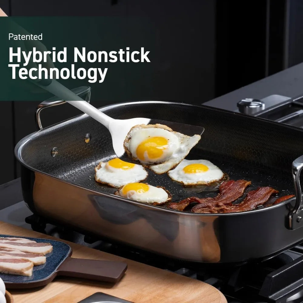 HexClad Hybrid Nonstick Roasting Pan with Rack, Dishwasher and Oven Friendly, Compatible with All Cooktops