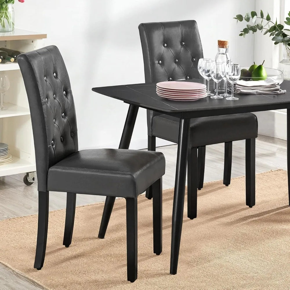 Dining Chair Set of 6, Button Tufted Dining Room Chairs with PU Leather Cushion Padded Dinner Chair Tall Back