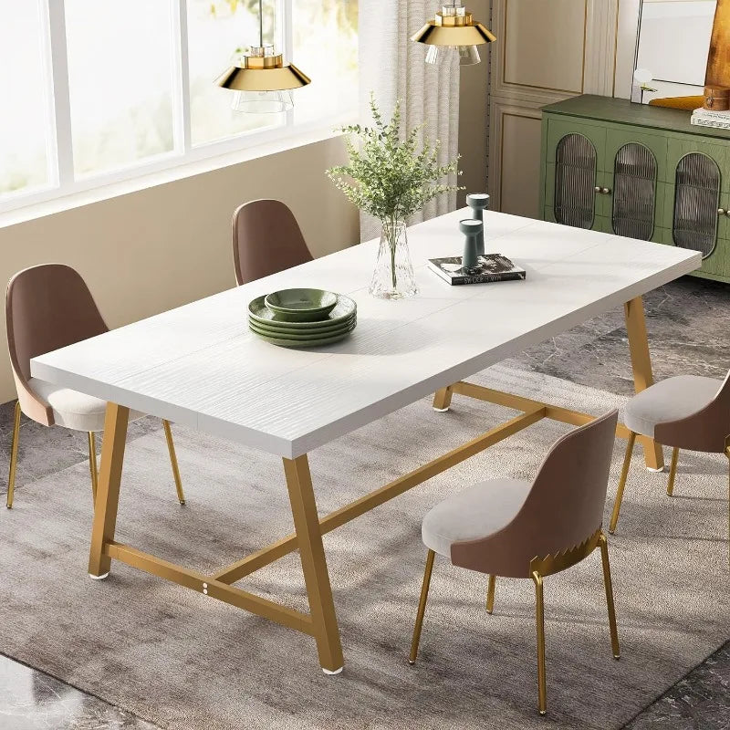 Dining Table for 8 People, 70.87-inch Rectangular Wood Kitchen Table with Strong Metal Frame, Industrial Large Long Dining Table