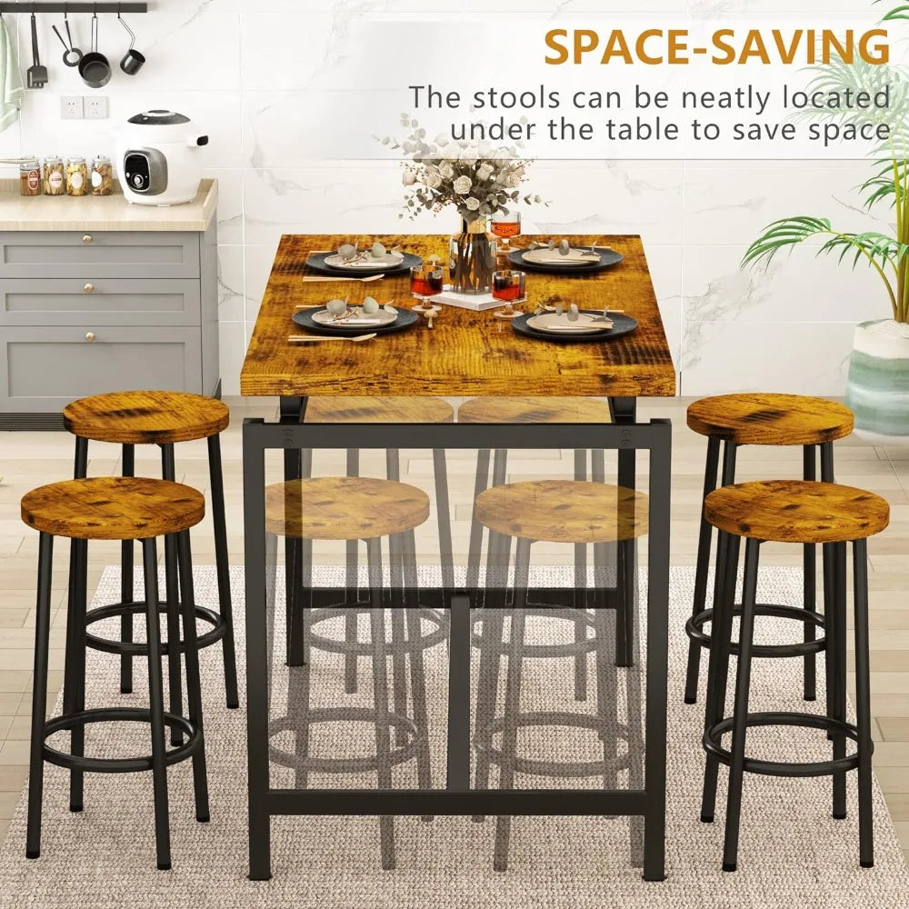 Bar Height Table and Chairs Bar Table with 4 Stools Industrial Counter Height Dining Sets for Kitchen, Table