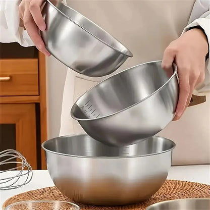 3pcs Stainless Steel Bowl Set with Scale for Cooking Baking Food Storage Large Capacity Mixing Bowls for Home Kitchen Essentials