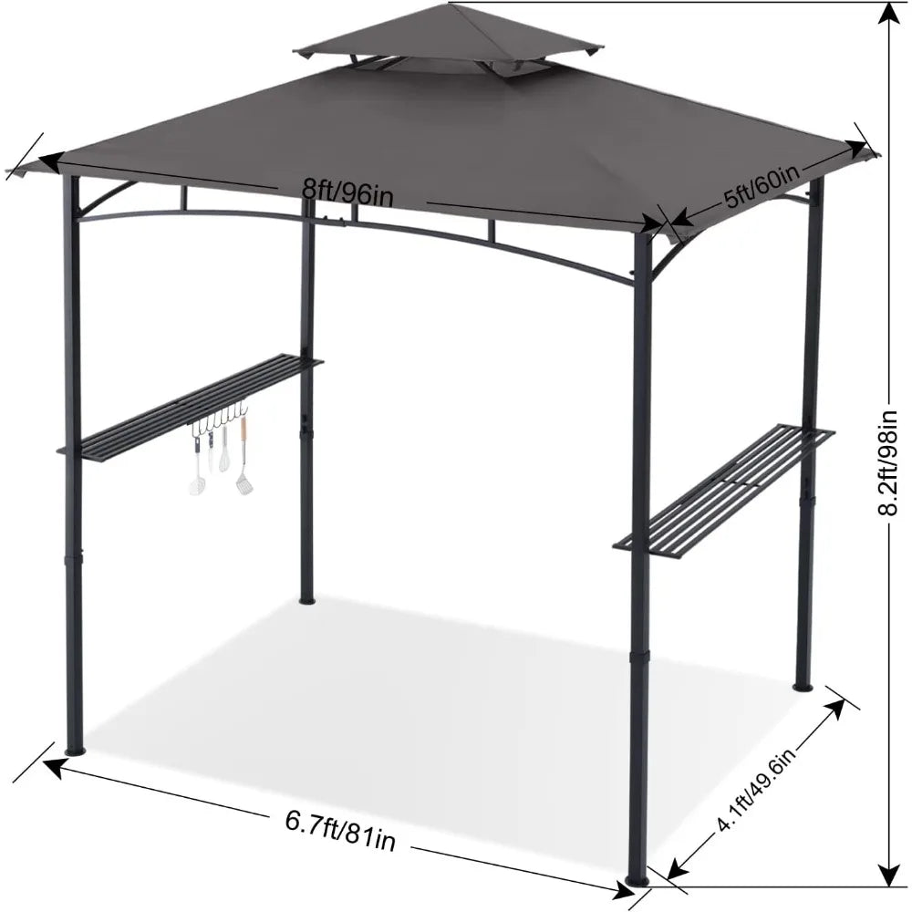 ABCCANOPY 8'x 5' Grill Gazebo Shelter, Outdoor BBQ Gazebo Canopy with LED Light (Gray)